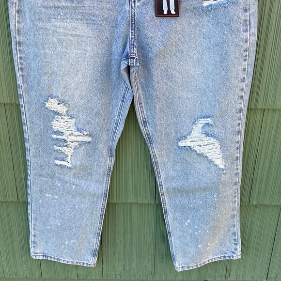 WOMEN’S Juniors Straight Destructed Super High-Rise 90's Jeans Pants Size 17 - Picture 2 of 6
